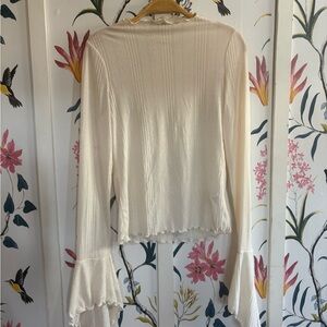 Monki Cream Ribbed Ruffled Blouse